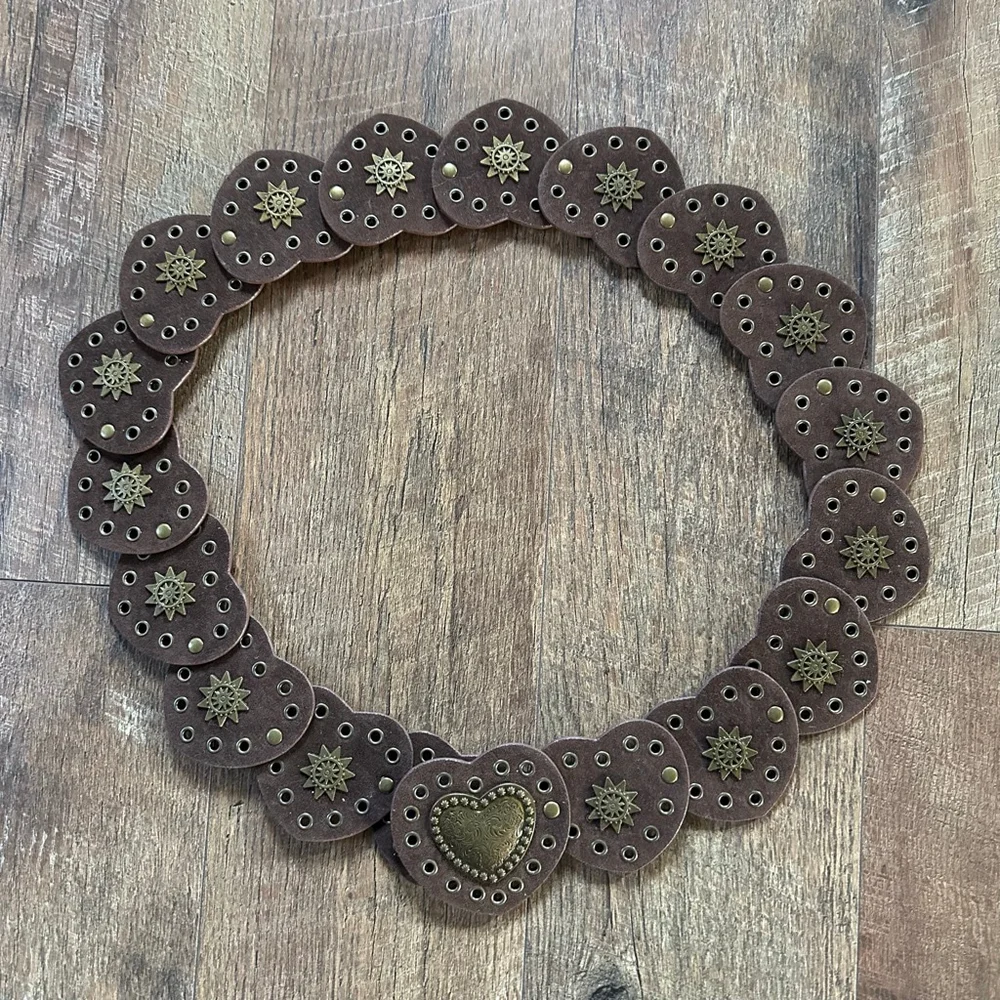 Women's BOHO Brown Gold Heart & Star Embellished Belt